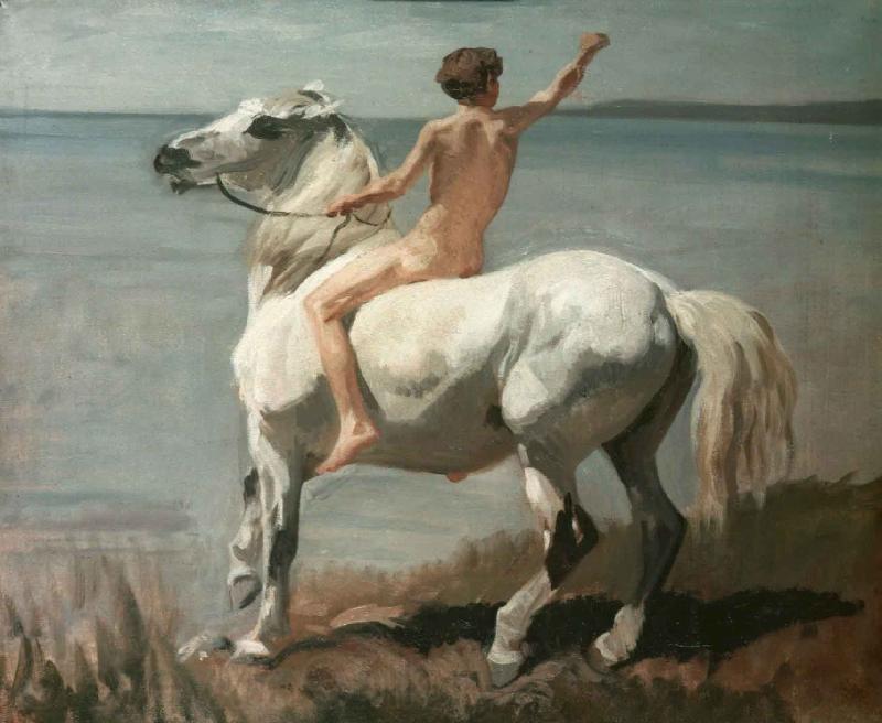 Rudolf Koller Chico con caballo Germany oil painting art